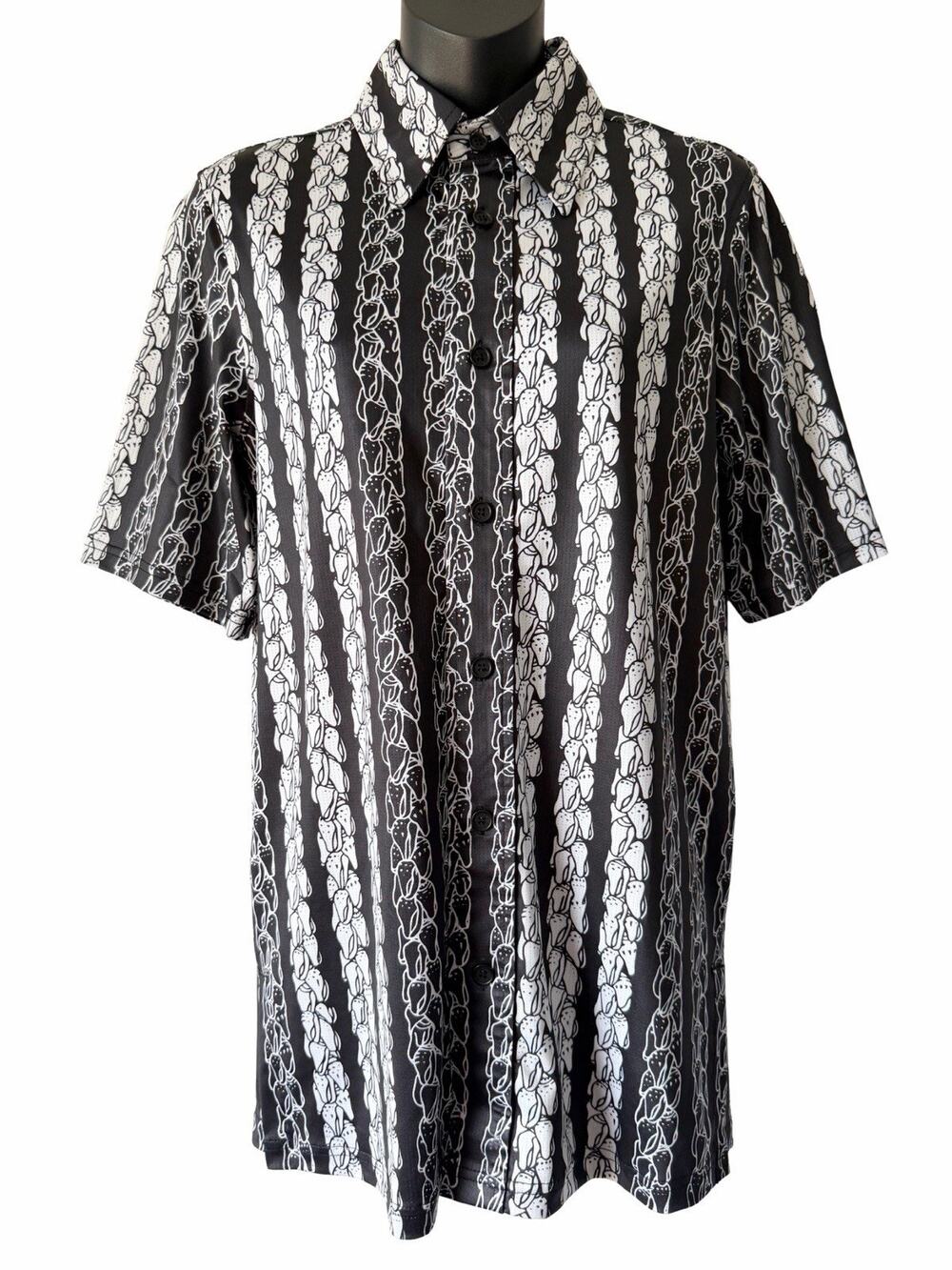 Manaola Aloha On The Green Button Up Alilea Shell Lei Shirt Mens XS Black White
